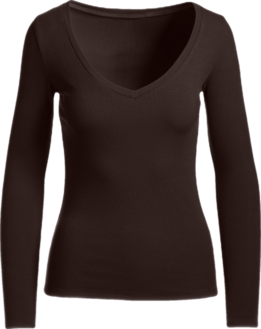 So Essential Ribbed V Neck Long Sleeve Top Soft Pink