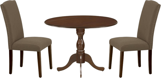 3 Piece Dining Room Set Includes 1 Drop Leaves Dining Table and 2 Dark Coffee Linen Fabric Upholstered Chair High Back with Nail H