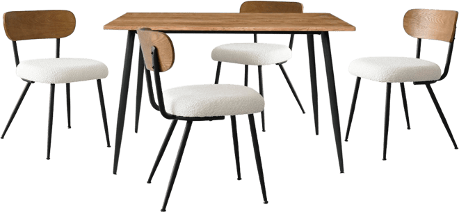 Modern 5-Piece Dining Set, 47 Inch Wood Grain Table with Fabric Upholstered Chairs for Dining Room-