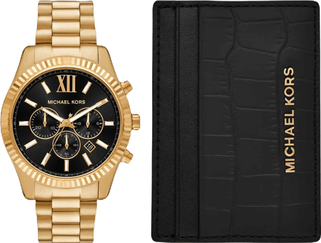 Men's Lexington Chronograph Gold-Tone Stainless Steel Watch Set, 44mm