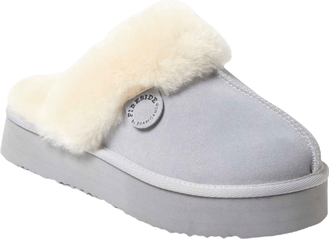 Fireside by  Women's Melton Genuine Shearling Platform Scuff Slipper