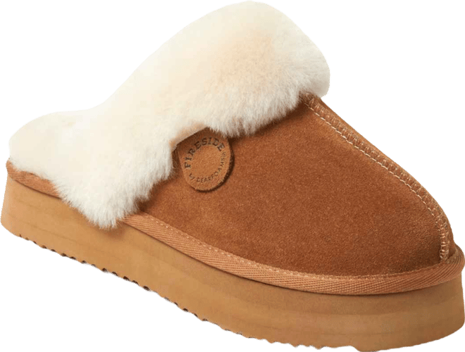 Fireside by  Women's Melton Genuine Shearling Platform Scuff Slipper