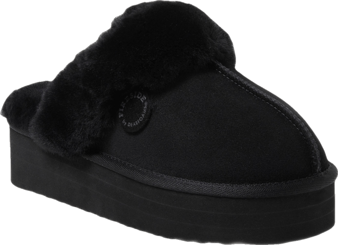 Fireside by  Women's Melton Genuine Shearling Platform Scuff Slipper