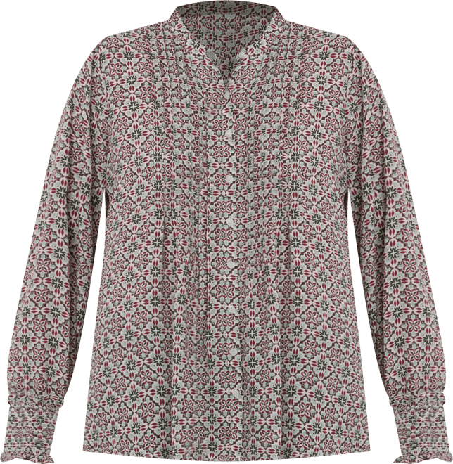 Women's Pleated Peasant Blouse Long Sleeve Top