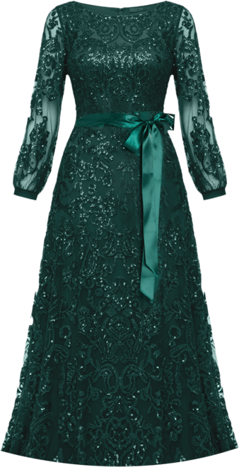 Petite Long Scoop Neck Lace Dress