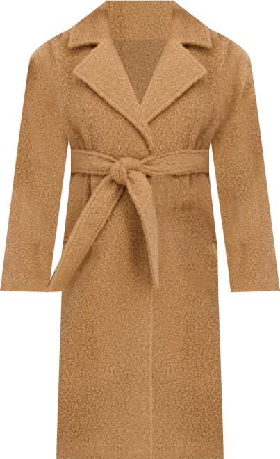 Women's Long Belted Boucle Wrap Coat
