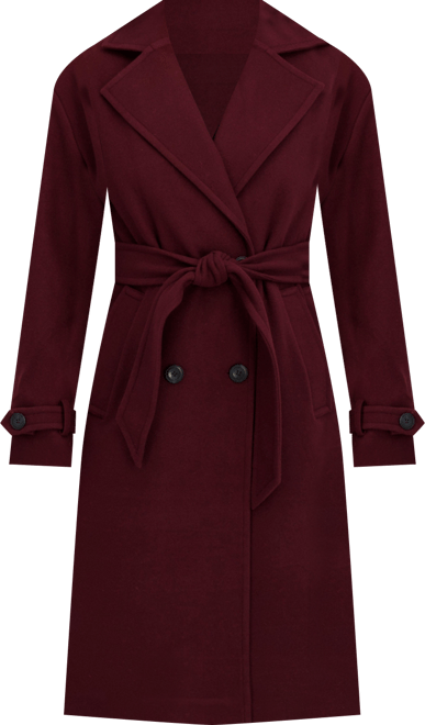 Women's Long Belted Oversized Double Breasted Faux Wool Coat