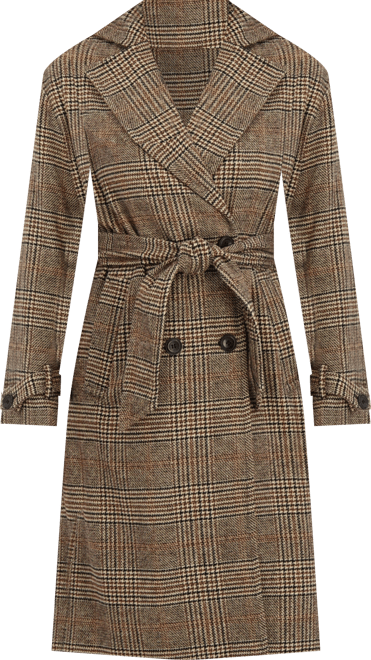 Women's Long Belted Oversized Double Breasted Faux Wool Coat