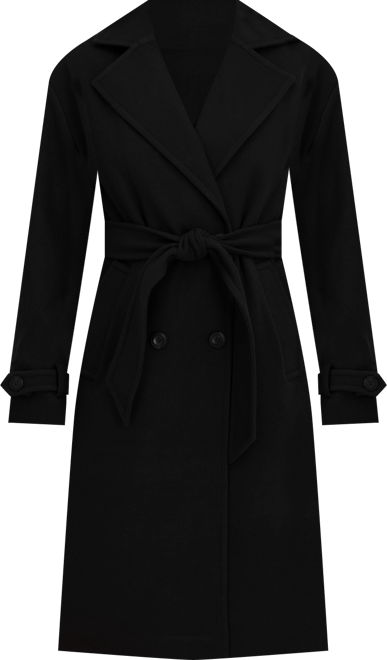 Women's Long Belted Oversized Double Breasted Faux Wool Coat