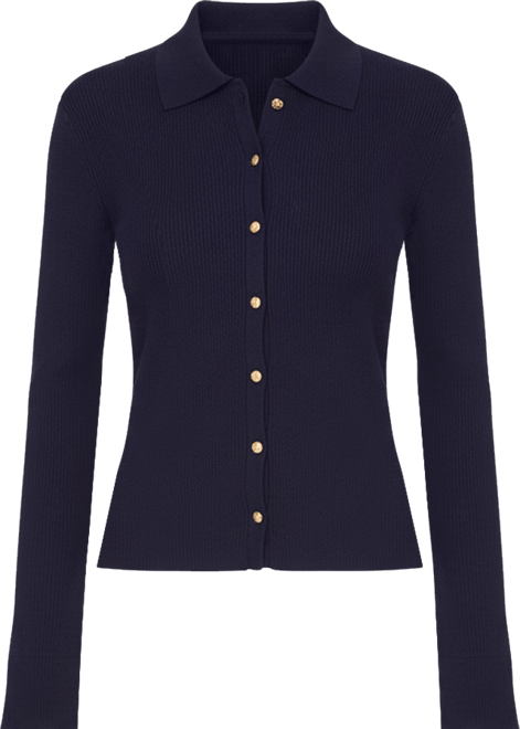 Women's Spread Collar Combo Cuff Cardigan