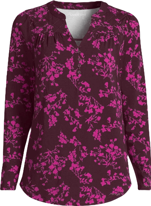 Women's Petite Long Sleeve Lightweight Jersey Notch Neck Tunic Top