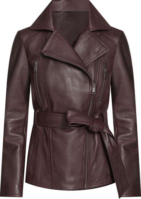 Women's Violet Belted Moto Leather Jacket