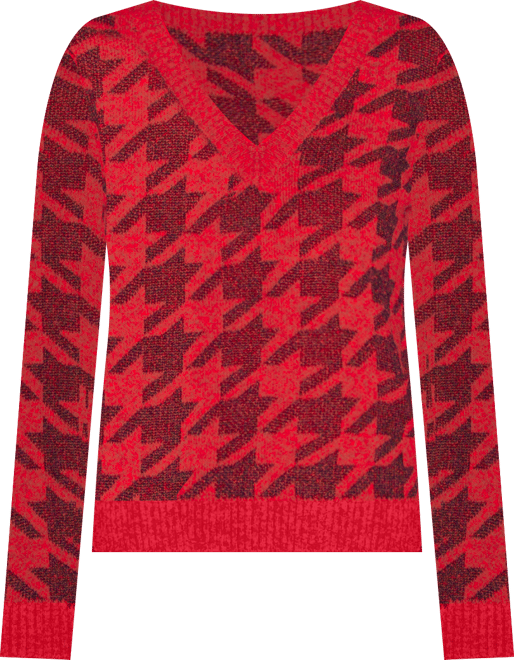 Women's Stylized-Houndstooth V-Neck Sweater