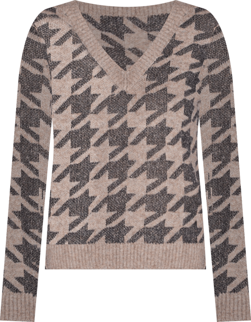 Women's Stylized-Houndstooth V-Neck Sweater