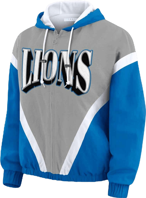 Women's Blue/Silver Detroit Lions Retro Crinkle Full-Zip Hoodie Windbreaker Jacket