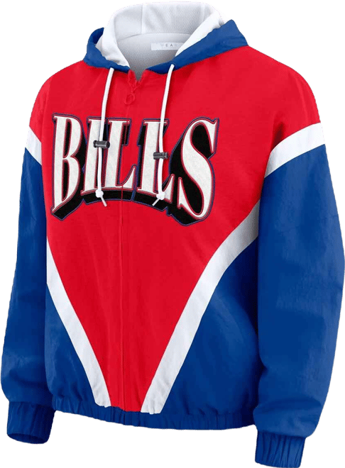 Women's Red/Royal Buffalo Bills Retro Crinkle Full-Zip Hoodie Windbreaker Jacket