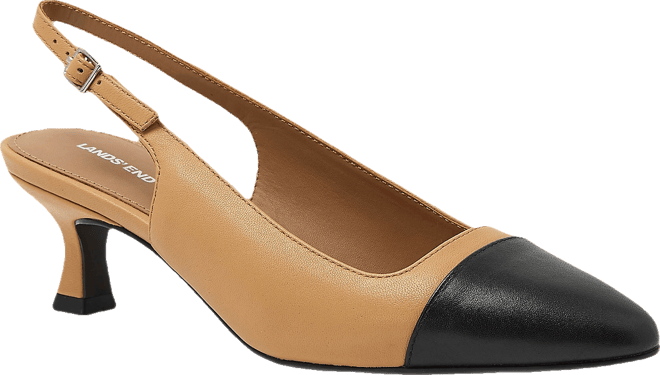 Women's Leather Slingback Cap Toe Kitten Heels