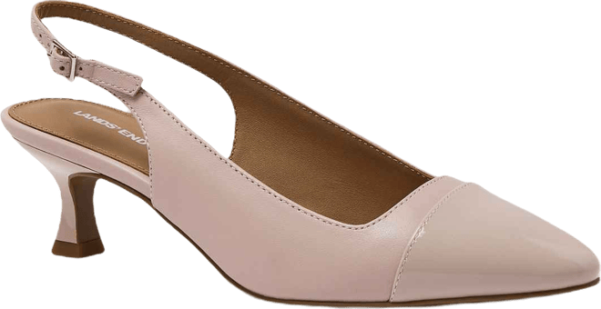 Women's Leather Slingback Cap Toe Kitten Heels