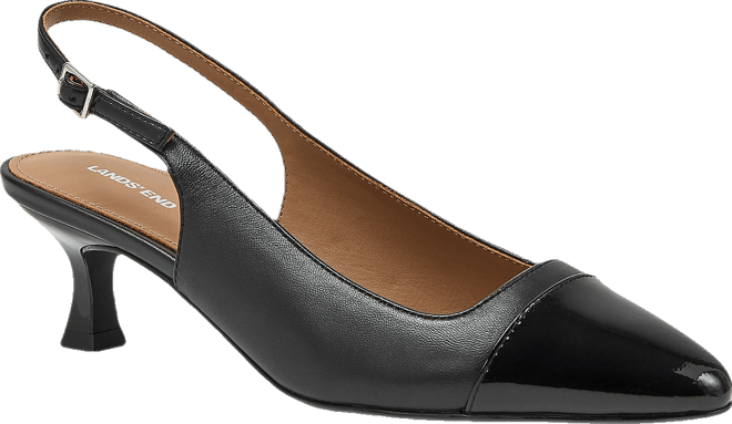 Women's Leather Slingback Cap Toe Kitten Heels