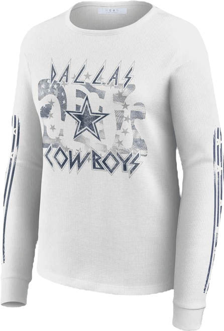 Women's White Dallas Cowboys Graphic Waffle Long-Sleeve T-Shirt