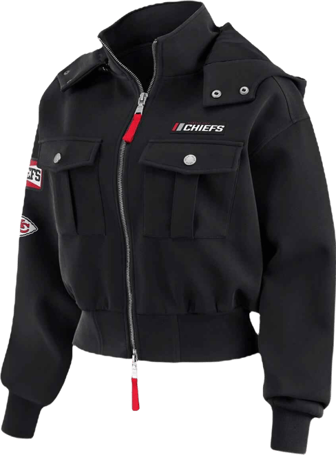 Women's Black Kansas City Chiefs Patch Pocket Cropped Full-Zip Bomber Jacket