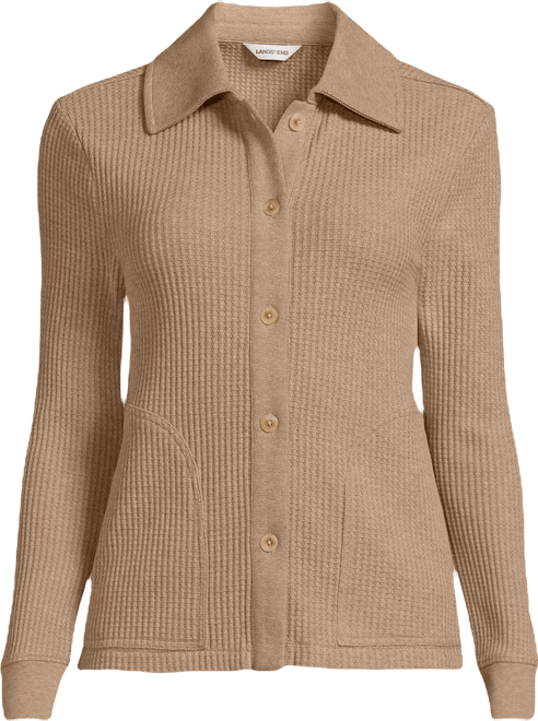 Women's Plus Size Long Sleeve Waffle Collared Shacket