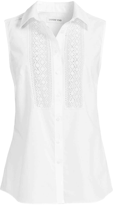 Women's Sleeveless No Iron Shirt with Lace Inset