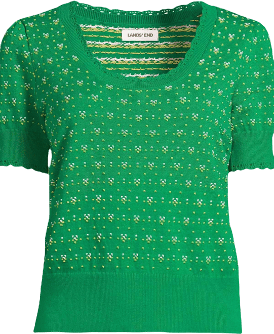 Women's Fine Gauge Cotton Jacquard Scoop Neck Sweater