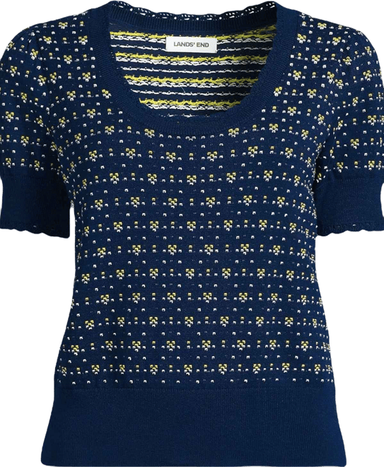 Women's Fine Gauge Cotton Jacquard Scoop Neck Sweater