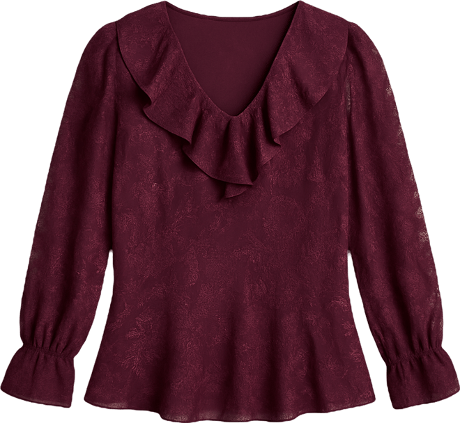 Women's Feminine Ruffle Chiffon V Neck Blouse