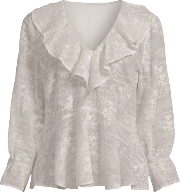 Women's Feminine Ruffle Chiffon V Neck Blouse