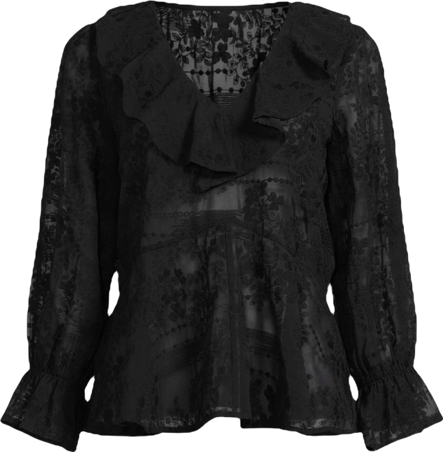 Women's Feminine Ruffle Chiffon V Neck Blouse