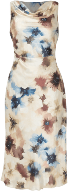 Women's Printed Satin Cowl Maxi Dress