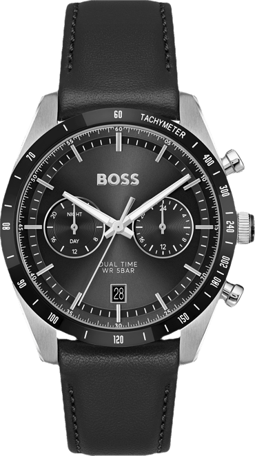 Men's Tourmaster Quartz Multifunction Black Calfskin Watch, 41mm