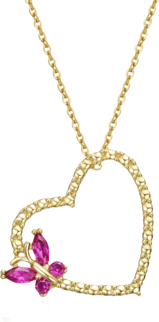 Sterling Silver with Butterfly Cubic Zirconia on Heart Shaped Pendant Necklace