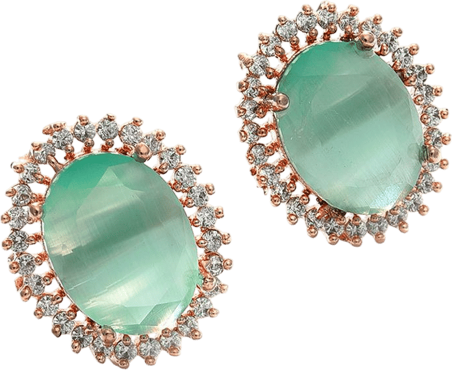 Sohi Women's Green Embellished Circular Stud Earrings