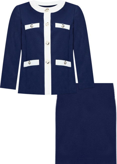 Women's Tipped 3/4-Sleeve Jacket And Skirt Suit Set, Regular & Petite