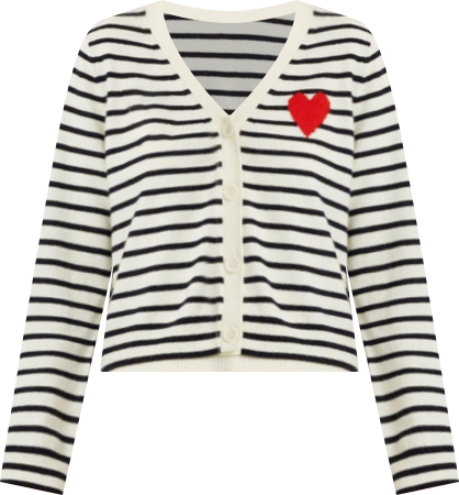 Women's Wool Cashmere Heart Breton Cardigan