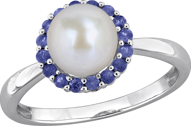 Cultured Freshwater Pearl (7-7.5mm) & Sapphire (1/3 ct. t.w.) Ring in Sterling Silver