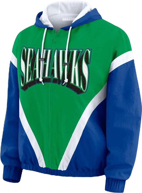 Women's Kelly Green/Royal Seattle Seahawks Plus Size Retro Crinkle Full-Zip Windbreaker Jacket