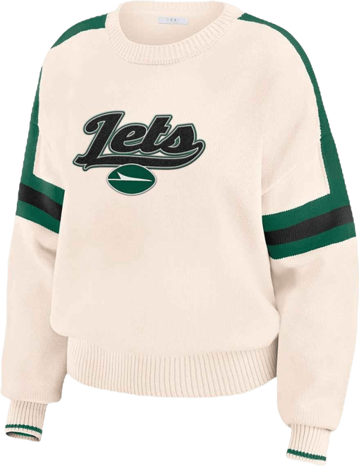 Women's Cream New York Jets Stripe Pullover Sweater