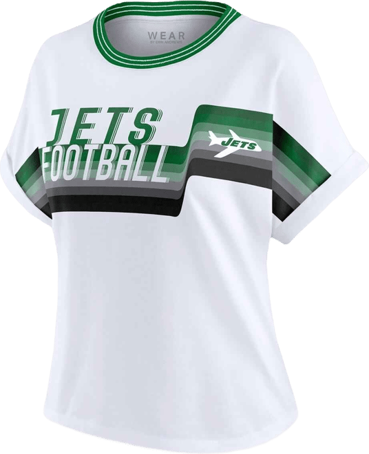 Women's White New York Jets Cropped Center Stripe Dolman T-Shirt