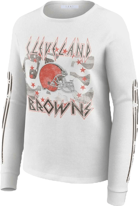 Women's White Cleveland Browns Graphic Waffle Long-Sleeve T-Shirt