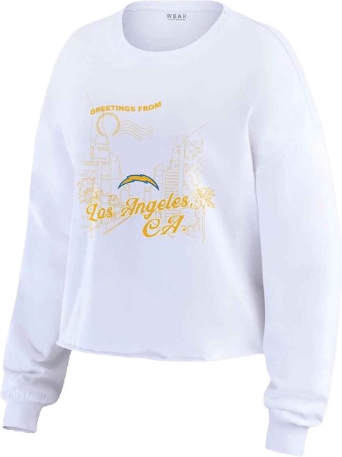 Women's White Los Angeles Chargers Postcard Cropped Long Sleeve Top