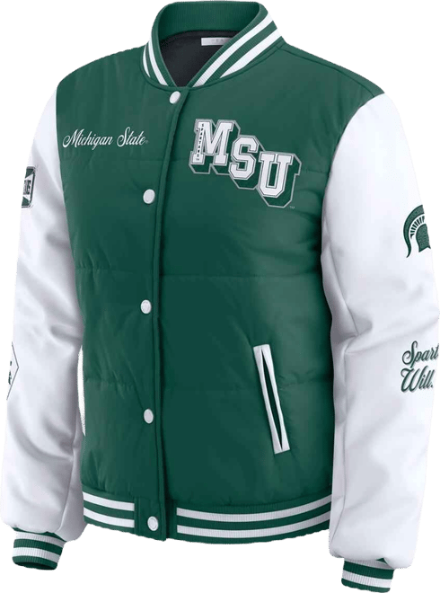 Women'sGreen Michigan State Spartans Varsity Full-Snap Puffer Jacket