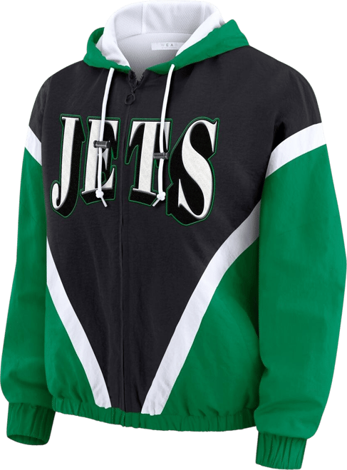 Women's Kelly Green/Black New York Jets Retro Crinkle Full-Zip Hoodie Windbreaker Jacket