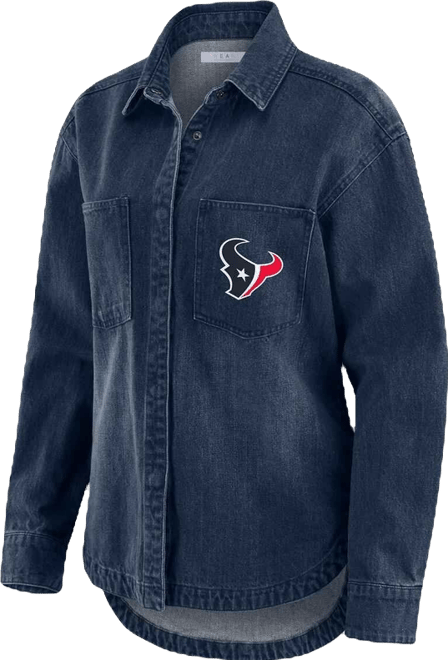 Women's Denim Houston Texans Washed Oversized Denim Full-Snap Shacket