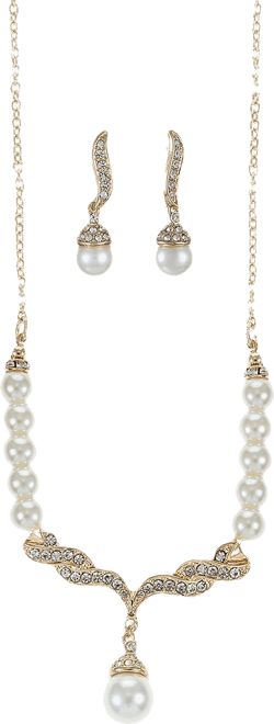 Monet® Simulated Pearl and Crystal Gold-Tone Drop Earring and Necklace Set