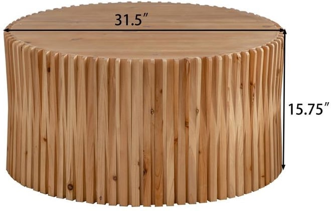 31.5" Cylindrical Coffee Table with Vertical Texture Relief Design