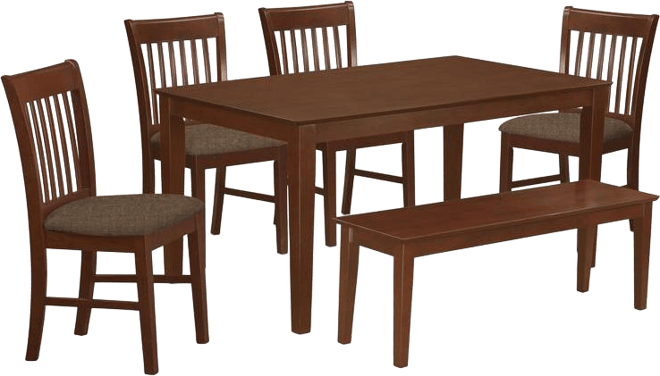 CANO6C-mah-c 6-Pc Dining Table with bench set- Table and 4 Dining Chairs and Bench